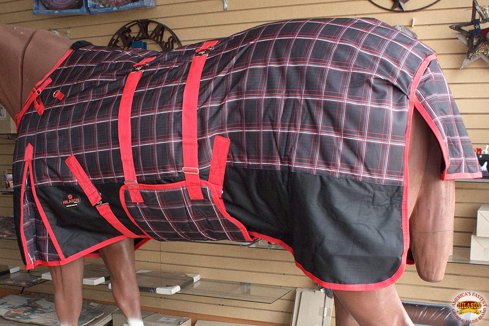 Hilason Red Black Plaid 72 In 1200D Winter Waterproof Poly Horse Blanket Belly Wrap | Horse Blanket | Horse Turnout Blanket | Ho